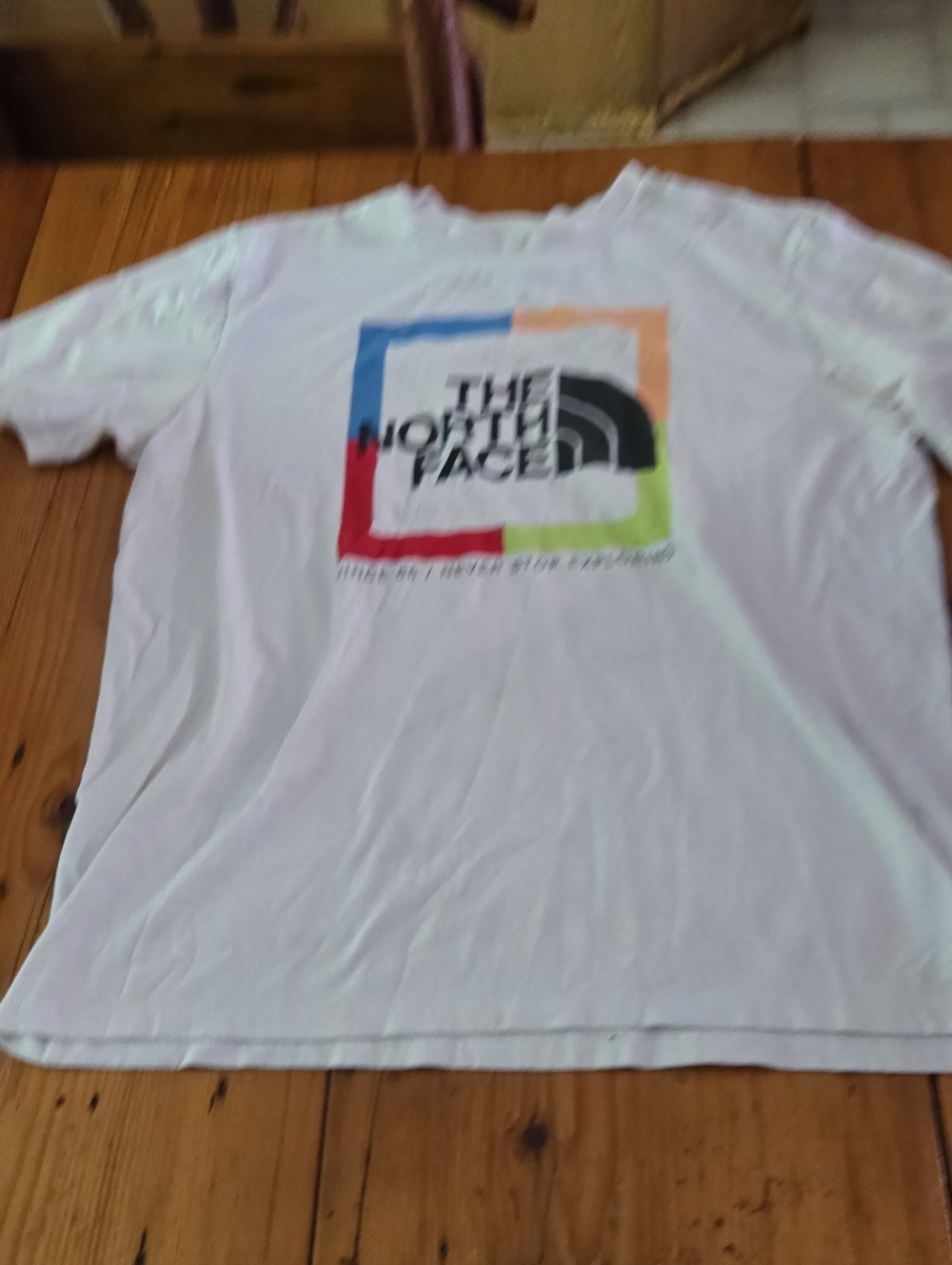 The North Face Mens Sz Lg White Tee with Multicolor Square Logo